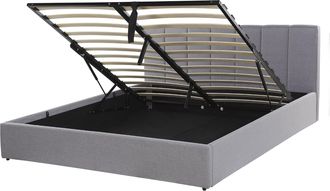Beliani Cama Con Somier De Poli&eacute;ster Gris Claro 140 X 200 Cm Cabecero Almacenaje Dreux