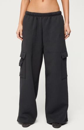 Edikted Wide Leg Cargo Sweatpants in Dark-Gray at Nordstrom, Size X-Small