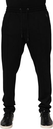 Dolce & Gabbana Black Viscose Skinny Logo Men Jogger Mens Pants