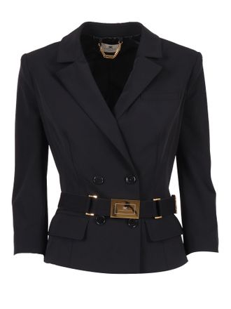 Elisabetta Franchi Belted Tailored Gold Buckle Jacket