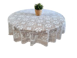 OEM Mantel De Ganchillo Blanco, Di&aacute;metro 180 Cm. Mantel De Ganchillo Para Mesa Redonda