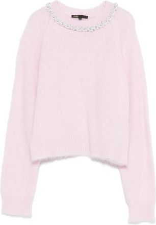Maje beaded-collar round-neck sweater - women - Polyamide/Alpaca - 3 - Pink