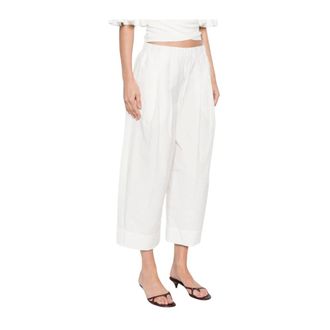 Apuntob Cropped Trousers, female, White, Size: L Elasticated Waistband Wide Leg Trousers