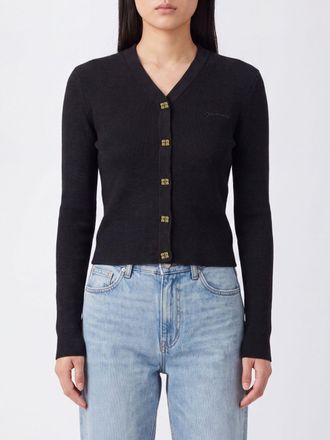 Ganni Cardigan slim fit in lana merino con scollo a V e logo Butterfly
