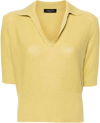 Fabiana Filippi sequin-embellished polo jumper - women - Polyester/Cotton/Linen/Flax - 40 - Green