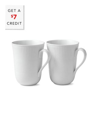 ROYAL COPENHAGEN Set Of 2 White Fluted Mugswith $7 Credit