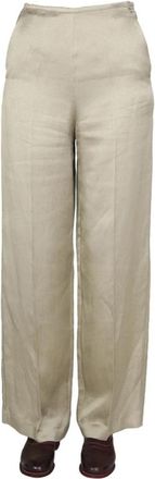 Alysi Wijde Pijpen Broek - Dames - Wijde Broeken - Beige - S - Broeken