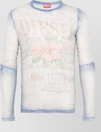 Diesel crew neck long sleeve sheer graphic t shirt