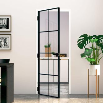 Berkfield Home Interior Door Black 76x201.5 cm Tempered Glass&Aluminium