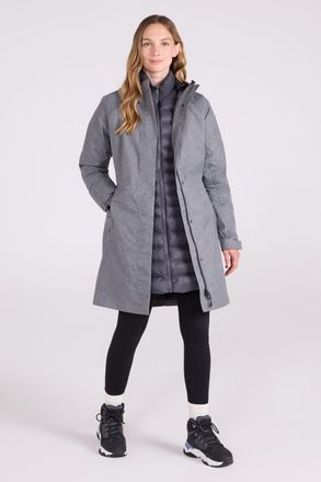 Mountain Warehouse Alaskan Womens 3 In 1 Long Jacket with Adjustable Hood Waterproof Coat Dark Grey