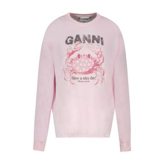 Ganni Cotton Crew-Neck Sweatshirt - Pink