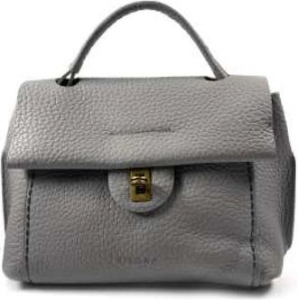 PLINIO VISONA Handbags, female, Gray, Size: ONE SIZE Large Leather Handbag with Removable Strap