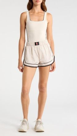Free People FP Movement Varsity Blues Mixed Media Romper in Mineral Bath Combo at Nordstrom, Size X-Small