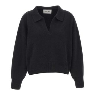 Soft Goat Relaxed Fit Poloshirt - Dames - Truien - Zwart - Maat: M Wol
