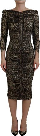 Dolce & Gabbana Multicolor Luipaard Bodycon Sheath Midi Jurk - Dames - Casual kleedjes - Veelkleurig - XS - Katoen - Kleedjes