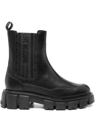 Love Moschino Black Calfskin Ankle Boots
