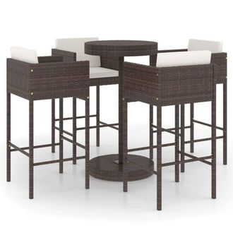 Berkfield Home 5 Piece Garden Bar Set with Cushions Poly Rattan Brown