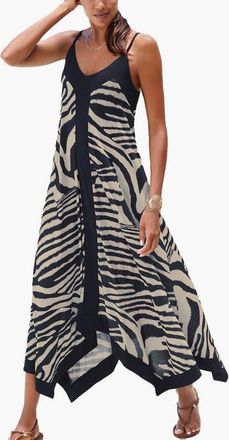 Lascana Womens Color Block Trim Print Dress in Ivory Navy at Nordstrom, Size 12