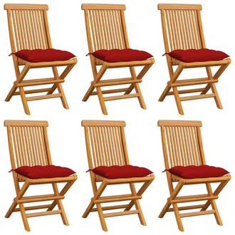 vidaXL Sillas De Jard&iacute;n 6 Uds Con Cojines Rojos Madera De Teca Vidaxl