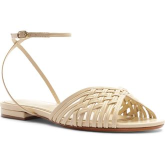 Alexandre Birman Lilian Woven Flat Ankle Strap Sandal in Eggshell at Nordstrom, Size 11.5