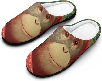 Generic Orangutans Ethnic Shawl Floral Slippers Men Winter Warm Cotton Anti-Slip Indoor Slip-Ons House Shoes