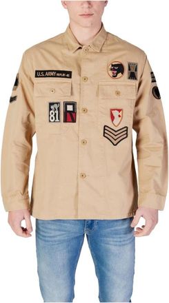 Replay Klassiek Katoenen Shirt met Lange Mouwen - Heren - Casual Overhemden - Beige - M - Katoen - Overhemden
