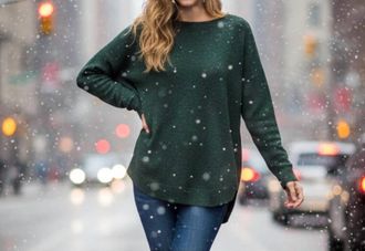 Vince Camuto Crew Neck Long Sleeve Sweater In Green
