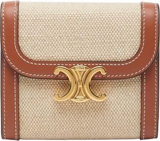 Celine Beige Brown Canvas Leather Wallet (Tri-Fold) (Pre-Owned)