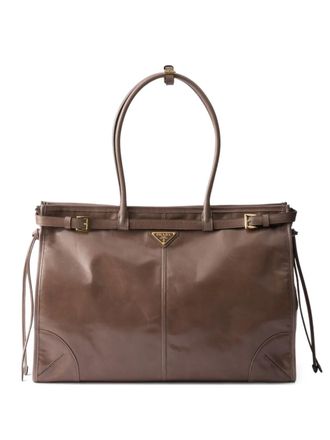 Prada extra-large Bonnie leather tote bag - Brown