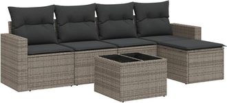 vidaXL Vidaxl - Set De Muebles De Jard&iacute;n 6 Pzas Y Cojines Rat&aacute;n Sint&eacute;tico Gris