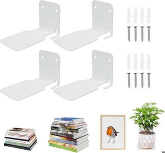 OEM 4pcs &Eacute;tag&egrave;re Murale Flottante Metal Biblioth&egrave;que Invisible Pour Livres, Bureau, Cuisine-blanc
