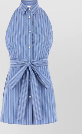 Prada halter neck striped poplin mini dress