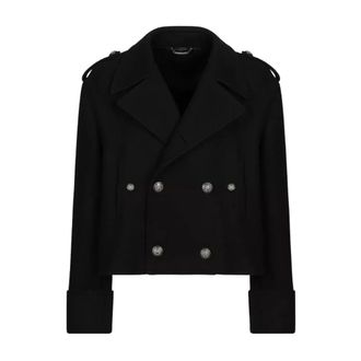 Dolce & Gabbana Short Wool Military-Style Coat - male - Dolce & Gabbana - Double-Breasted Coats - Black - XL - Coats
