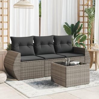 vidaXL Vidaxl - Set De Sof&aacute;s De Jard&iacute;n 4 Pzas Y Cojines Rat&aacute;n Sint&eacute;tico Gris