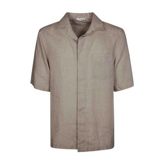 Paolo Pecora Short Sleeve Shirts, male, Gray, Size: 2XL Linen Short Sleeve Camp Collar Shirt