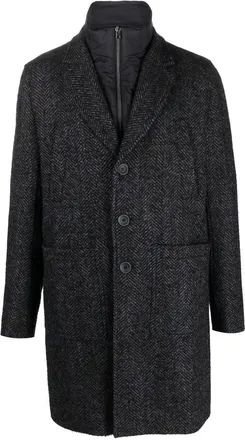 Herno Nottingham Ecoage layered coat - men - Polyamide/Wool/Polyester/Polyester/Acrylic/Other fibres/Polyurethane - 50 - Black
