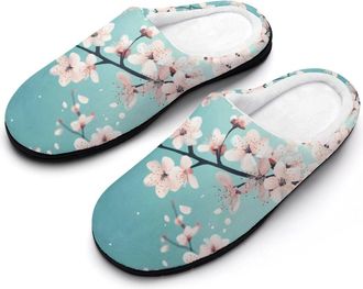 Generic Cherries Flower Blossoming Fashion Cotton Slippers for Women Memory Foam House Slippers Non-Slip House Bedroom Shoes