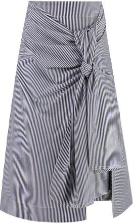 Bottega Veneta Gestreepte katoenen linnen rok met knoopdetail voor - Dames - Midirokken - Veelkleurig - XS - Katoen - Rokken
