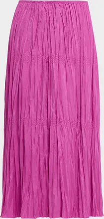 Eileen Fisher Smocked Crinkled Silk Midi Skirt