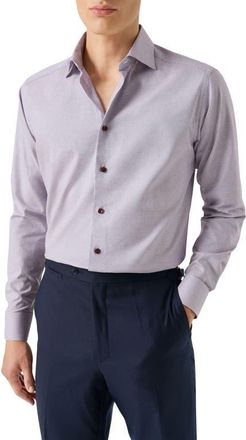 Eton Contemporary Fit Microcheck Crease Resistant Cotton Dobby Dress Shirt in Medium Red at Nordstrom, Size 15.5