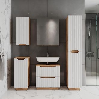 Vicco Juego De Muebles De Ba&ntilde;o Lotta, Roble/rayas Blancas, 5 Partes, Vicco