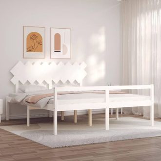 Berkfield Home Bed Frame with Headboard White Super King Size Solid Wood