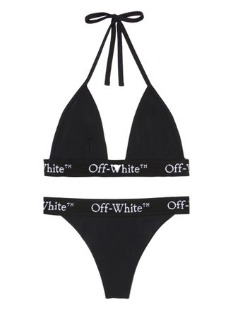 Off-white Bikini met logoband - Zwart