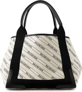 Balenciaga Black White Canvas Leather Handbag Tote Bag (Pre-Owned)