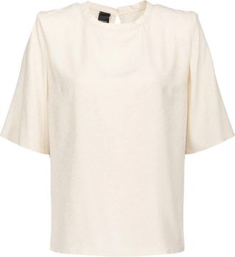 Pinko Jacquard blouse met korte mouwen - Dames - T-shirts - Wit - L - Tops