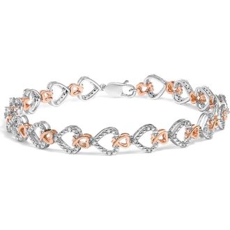 House of Brilliance 10K Rose Gold Plated Sterling Silver 1/4 Cttw Diamond Heart Link Bracelet at Nordstrom