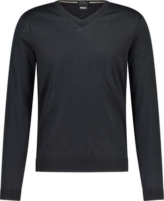 HUGO BOSS Slim-Fit V-Neck Woltrui - Heren - V-hals truien - Zwart - XL - Wol - Truien & Vesten