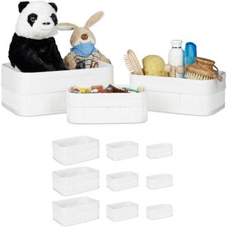 Relaxdays Relaxdays Cajas De Almacenaje, Set De 12, Funda Textil, Rectangular, Accesorio, Ba&uacute;les, Bamb&uacute;, Blanco