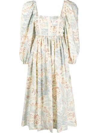 Ulla Johnson Abito midi con stampa - Blu