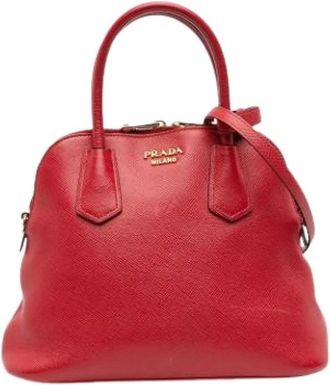 Prada Pre-owned Handbags, female, Red, Size: ONE SIZE Pre-owned Saffiano Satchel